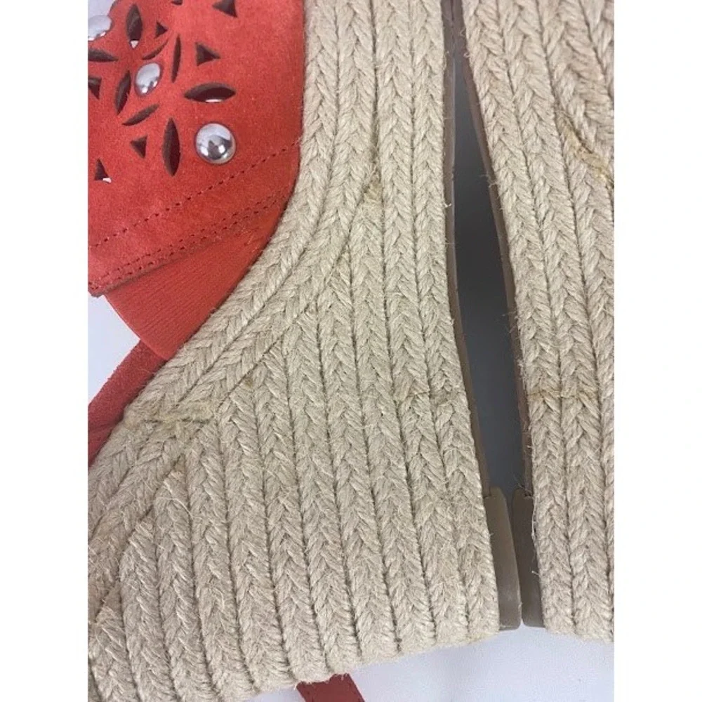 Marc Fisher Red Suede Laser Cut Wedge‎ Espadrille Sandals Women Size 9